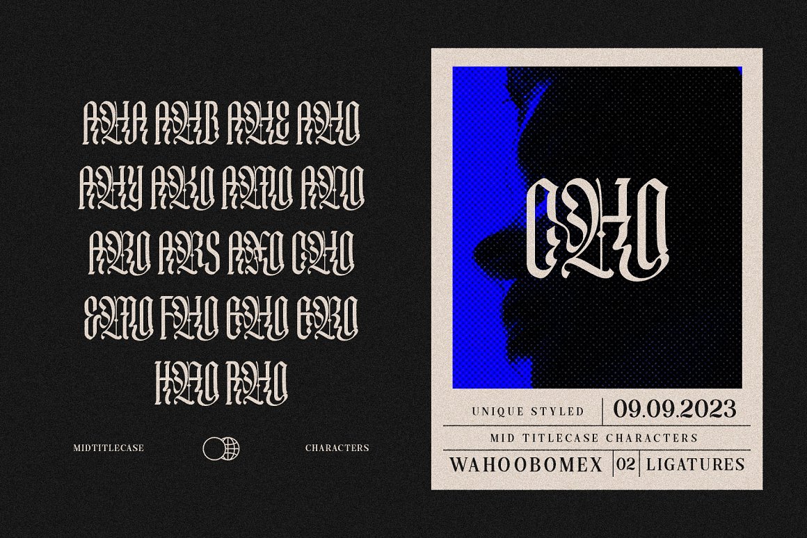 新潮酸性中世纪哥特式海报杂志排版电音专辑封面标题设计英文字体 Wahoobomex Dynamic Blackletter . 第10张
