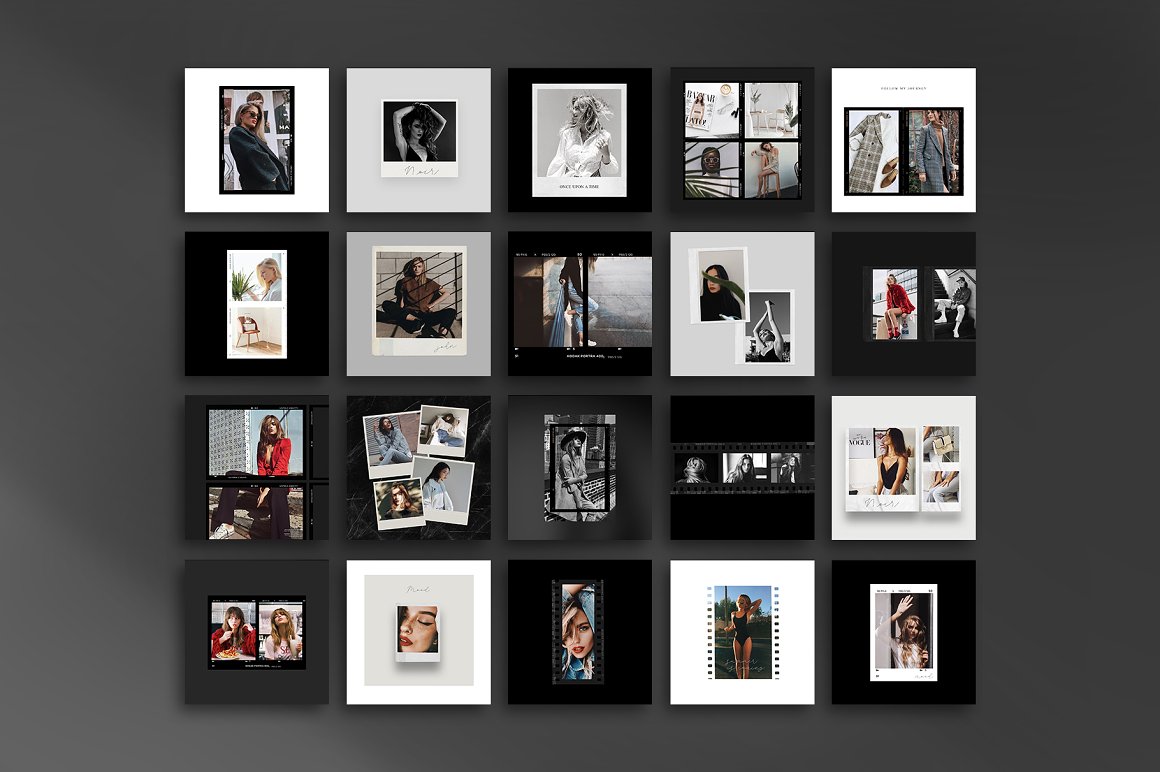 20个复古极简主义黑色INS电影帧胶片边框样机PSD模板包 Noir-instagram_film 样机素材 第8张