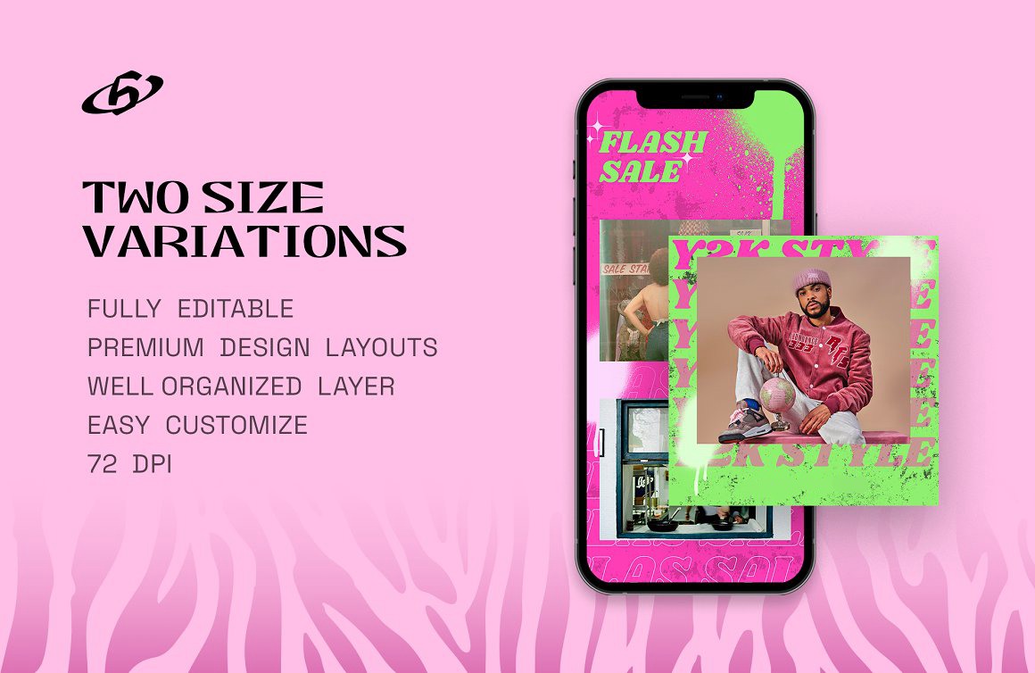 24款趣味Y2K复古粉色90年代流行街头配色服装潮牌社交APP推广电商详情长图主图海报排版设计PSD模板套装 Y2K Grunge Instagram Template . 第6张