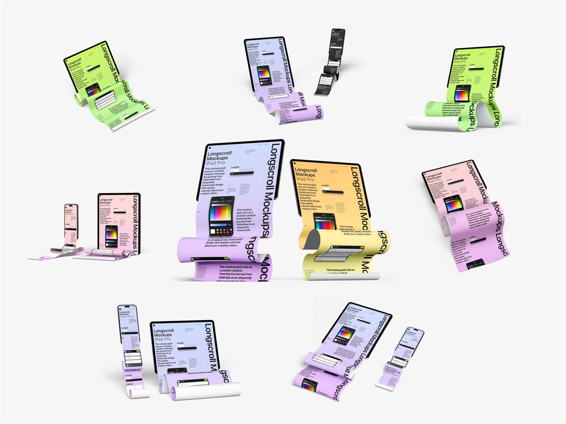 8款高级长卷轴APP网页界面设计作品集展示贴图PSD样机模板 iPad and iPhone Longscroll Mockups by ls.graphics . 第1张
