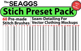 60个潮流服装设计手绘矢量模型预制针迹预设 Seaggs Vector Stitch Presets