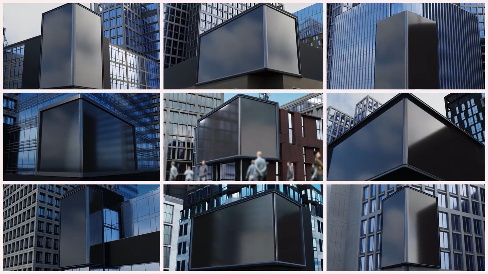 AE模板：10个逼真城市3D弯曲街角广告屏场景效果包 . 第1张