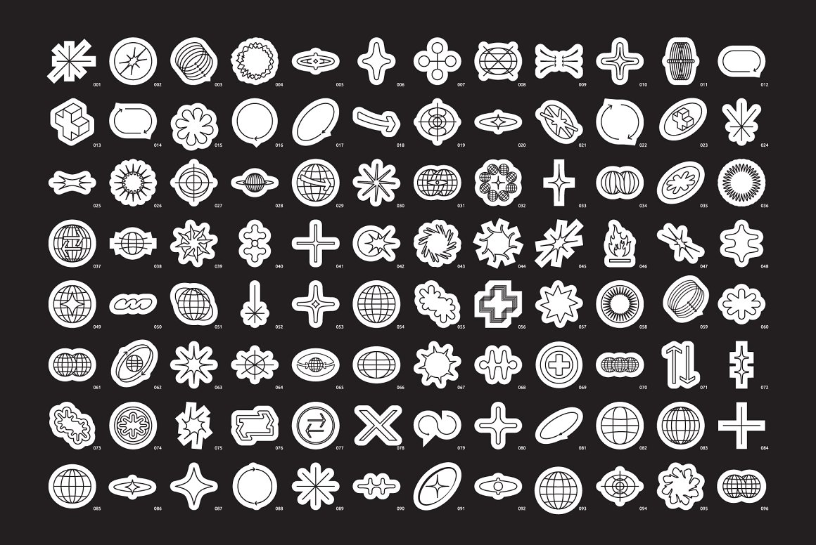 Samolevsky 96种高品质艺术感酸性线性矢量几何形状包 96-shapes-stickers PART1 图片素材 第6张