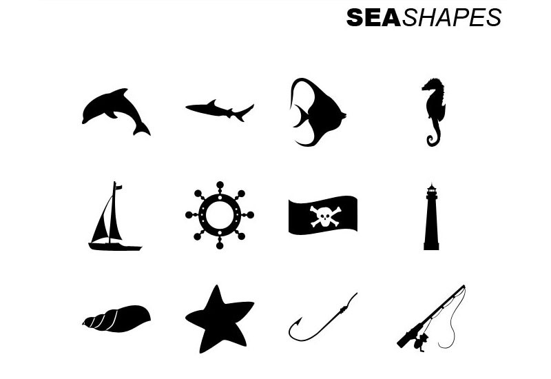 12种海洋主题剪影PS形状，CSH格式 设计素材 第1张
