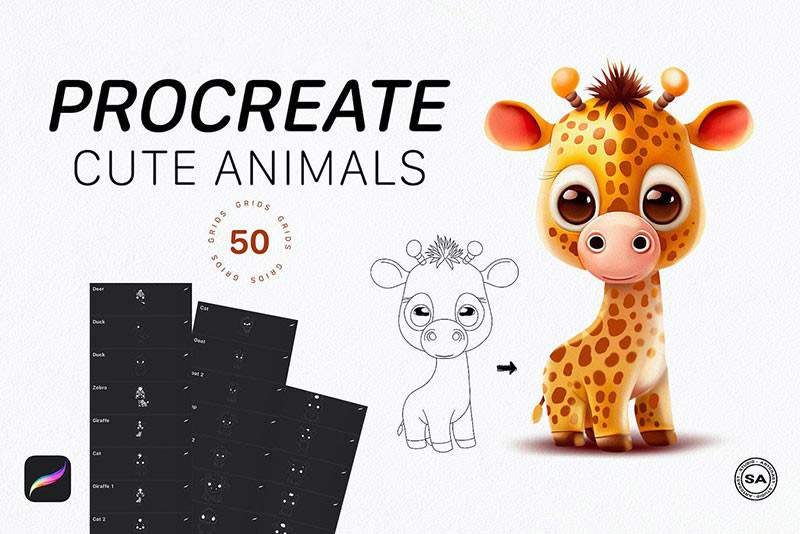 50个动物卡通线描画Procreate笔刷 笔刷资源 第1张