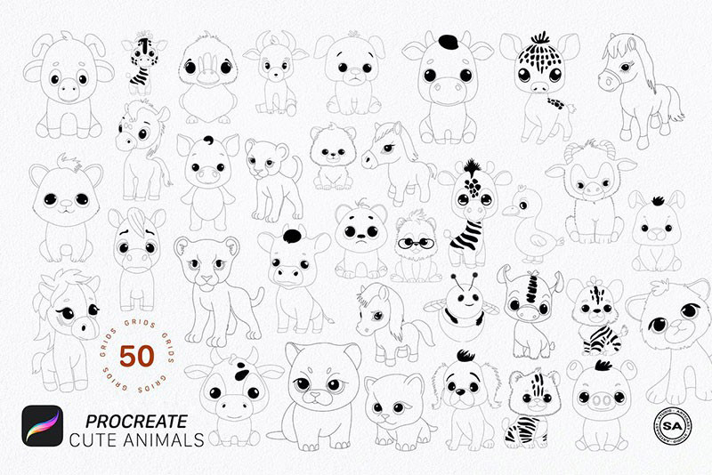 50个动物卡通线描画Procreate笔刷 笔刷资源 第4张