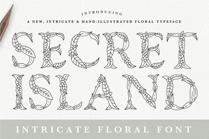 Secret Island花卉图形英文字体 设计素材 第1张