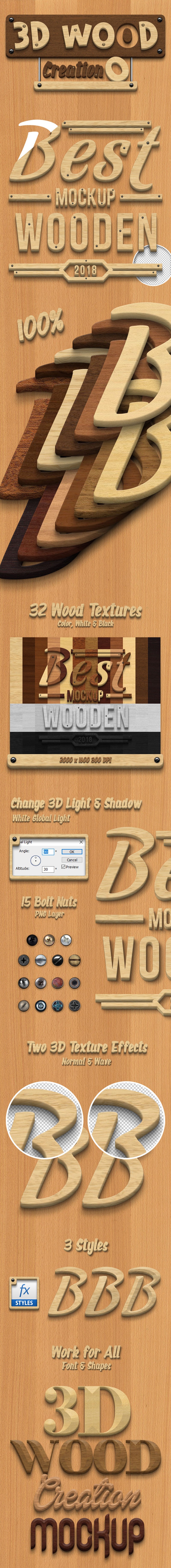 3D立体木质文字特效PS图层样式 插件预设 第1张