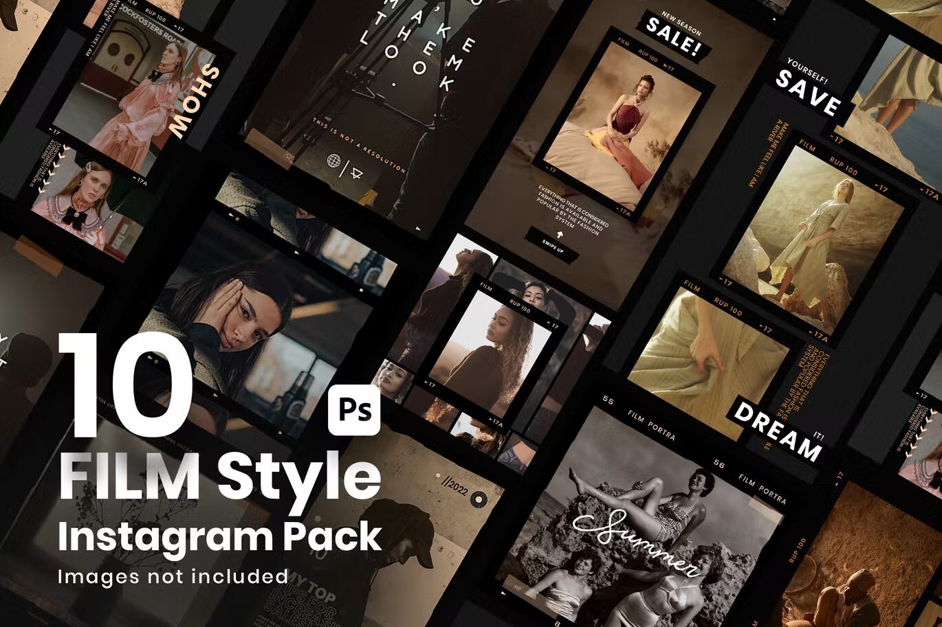 10个复古INS电影胶片风格竖屏自媒体PSD样机模板 10 Film Style Instagram pack 样机素材 第1张