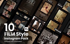 10个复古INS电影胶片风格竖屏自媒体PSD样机模板 10 Film Style Instagram pack