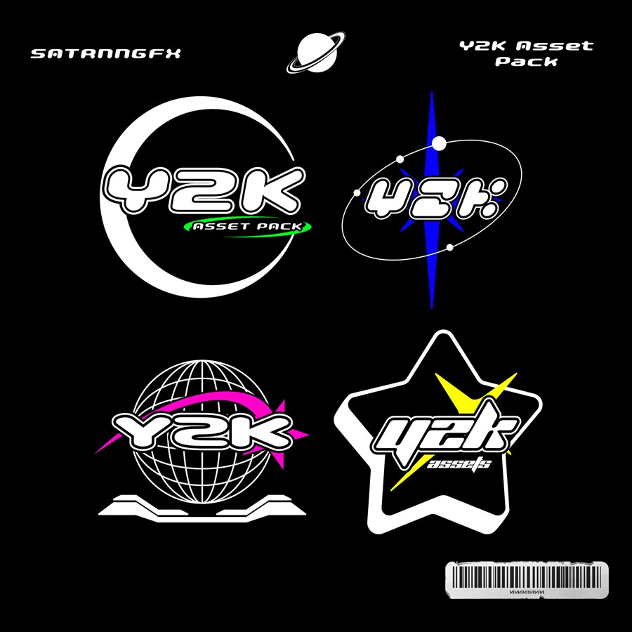 酸性千禧年Y2K风格潮流机能复古形状朋克图形包 Y2K Asset Pack Vol.1 图片素材 第2张