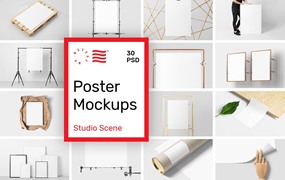 30个高分辨率专业作品展示演播室画室相框PSD海报样机模型 Poster Mockups – Studio Scene