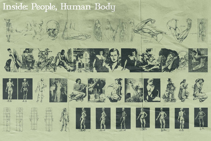1350+个中世纪复古半色调雕像人物撕纸拼贴插图PNG纹理背景包 图片素材 第8张