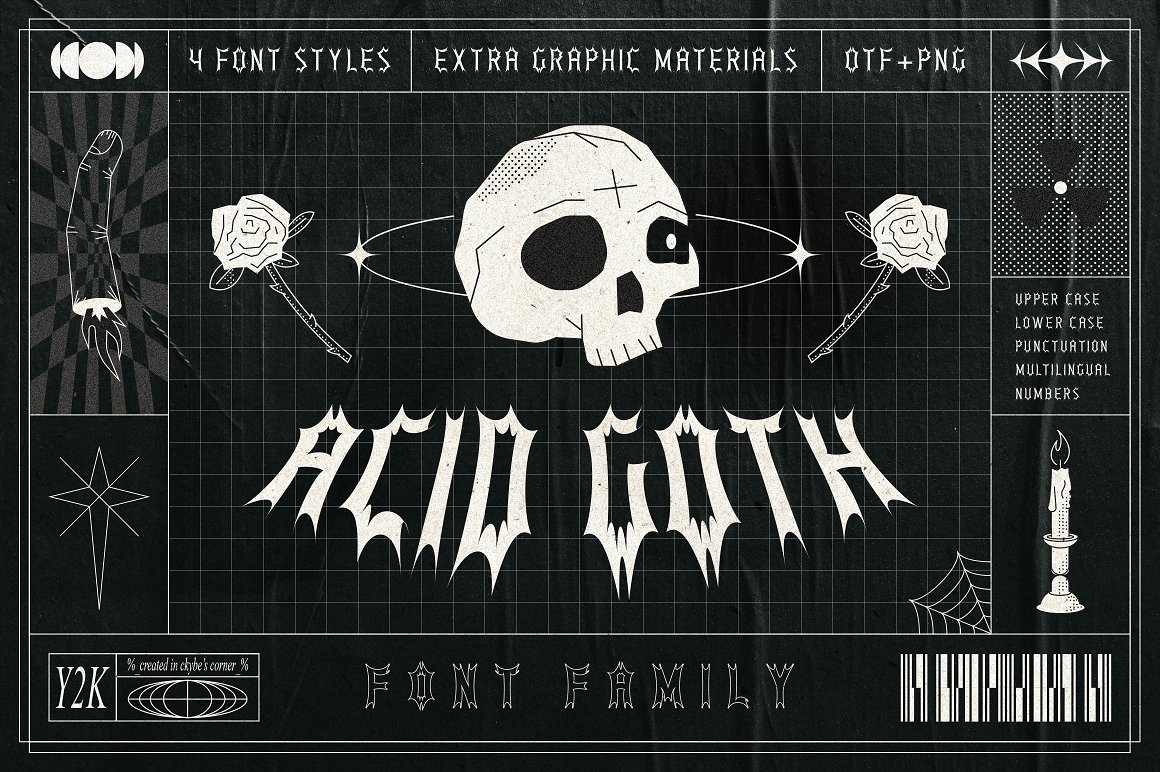新野蛮主义风格酸性复古波浪怪诞Y2K垃圾风格哥特字体包 Acid Goth 设计素材 第1张