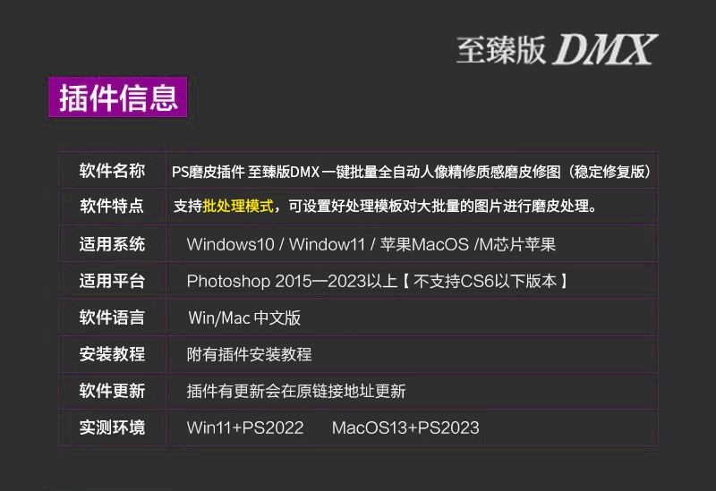 PS插件：至臻版DMX一键自动人像精修质感磨皮修图插件 支持PS 2023最新win/mac 插件预设 第3张