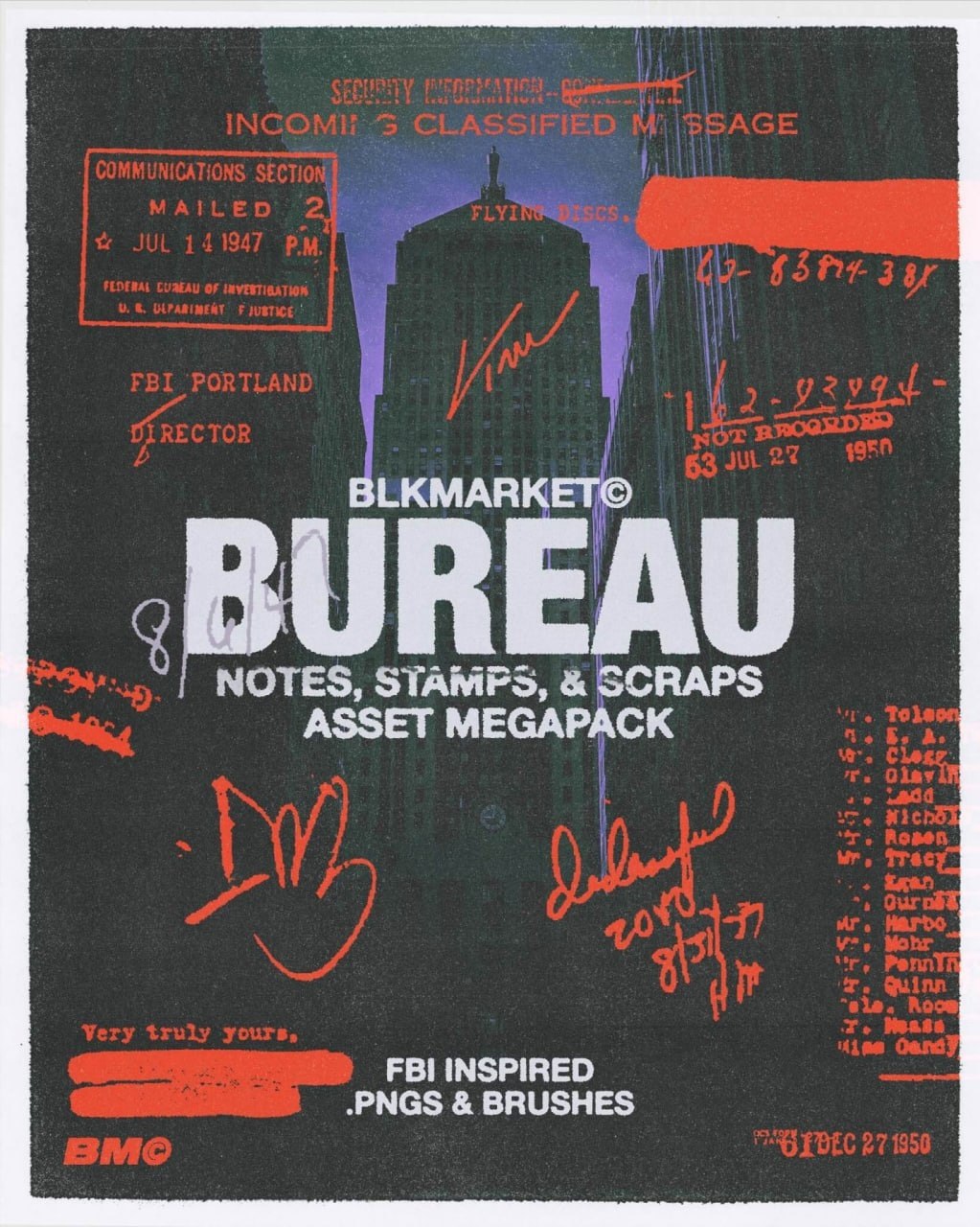 154款潮流复古手写字体便条海报设计PNG透明图片笔刷套餐 Blkmarket – BUREAU (.PNG + BRUSHES) . 第1张