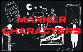 MoonBear 复古趣味卡通涂鸦扭曲手绘粉笔标题草图插画PNG素材包 MARKER CHARACTERS
