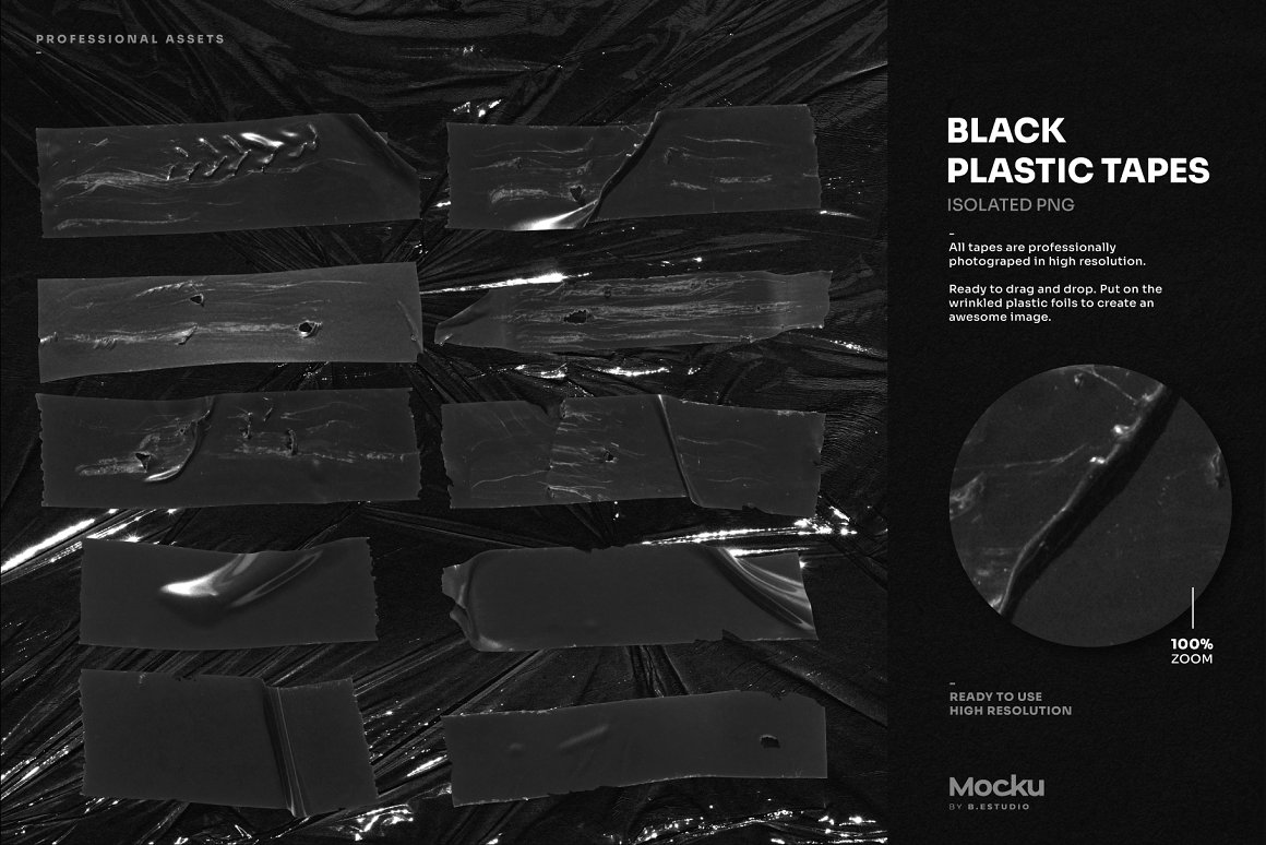 艺术感潮流透明黑白金属胶带皱褶塑料物料包装专辑封面PSD样机模板 Wrinkled_Plastics_Bundle 样机素材 第10张