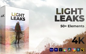 4K高分辨率复古胶卷耀斑发光漏光叠加视频素材+AE模板 AEJUICE Light Leaks