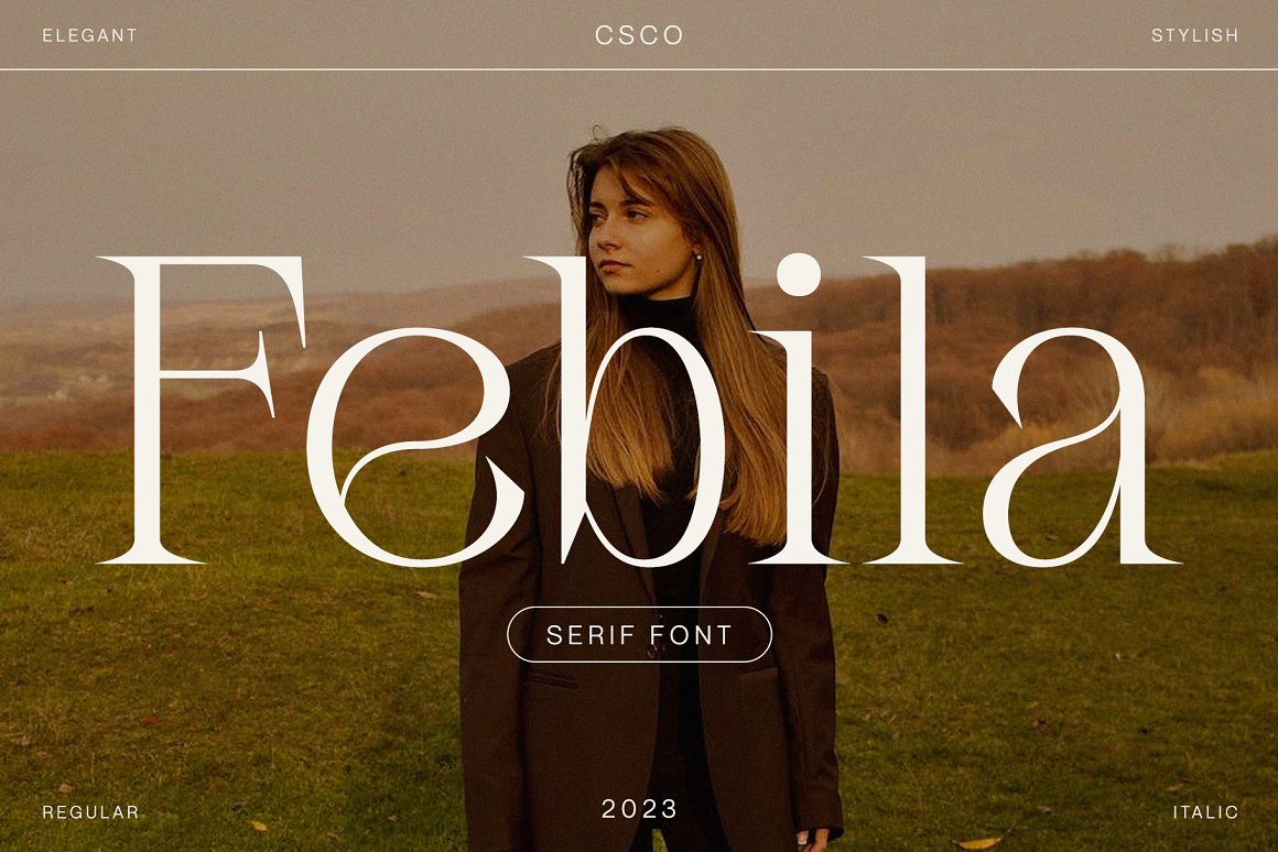 英文字体：奢华氛围品牌杂志标题LOGO徽标设计PSAI衬线字体安装包 Febila – Elegant Serif Font . 第1张