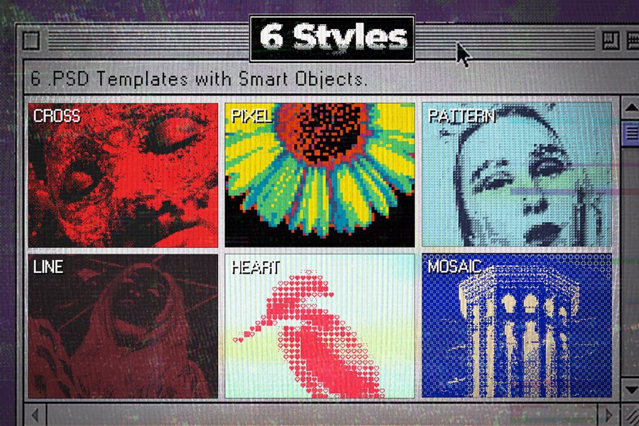 6种复古渐变像素位图旧屏幕纹理PSD样机模板包 Bit Master – Bitmap PSD Template 样机素材 第8张