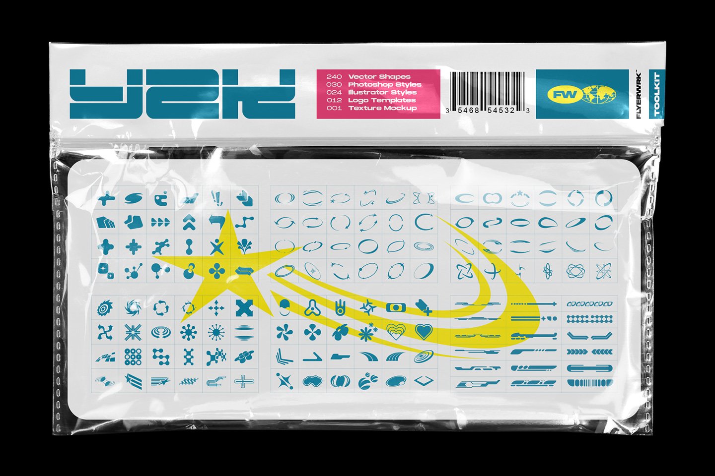 Flyerwrk 千禧年Y2K风格高质量抽象形状酸性封面艺术社交图形包 Flyerwrk–Y2K TOOLKIT 图标素材 第1张