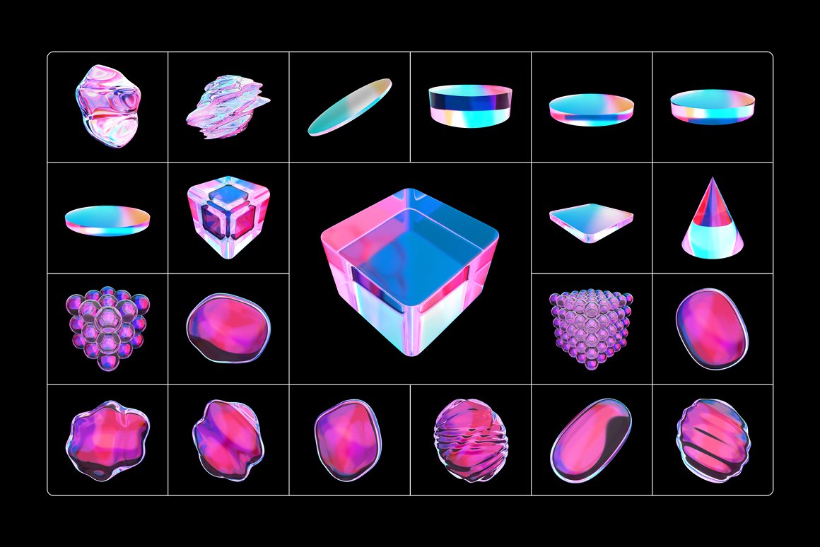 90款全息渐变透明多彩玻璃水晶抽象艺术3D流体几何PNG免抠图设计素材 Fluid Glass 3D Shapes . 第9张