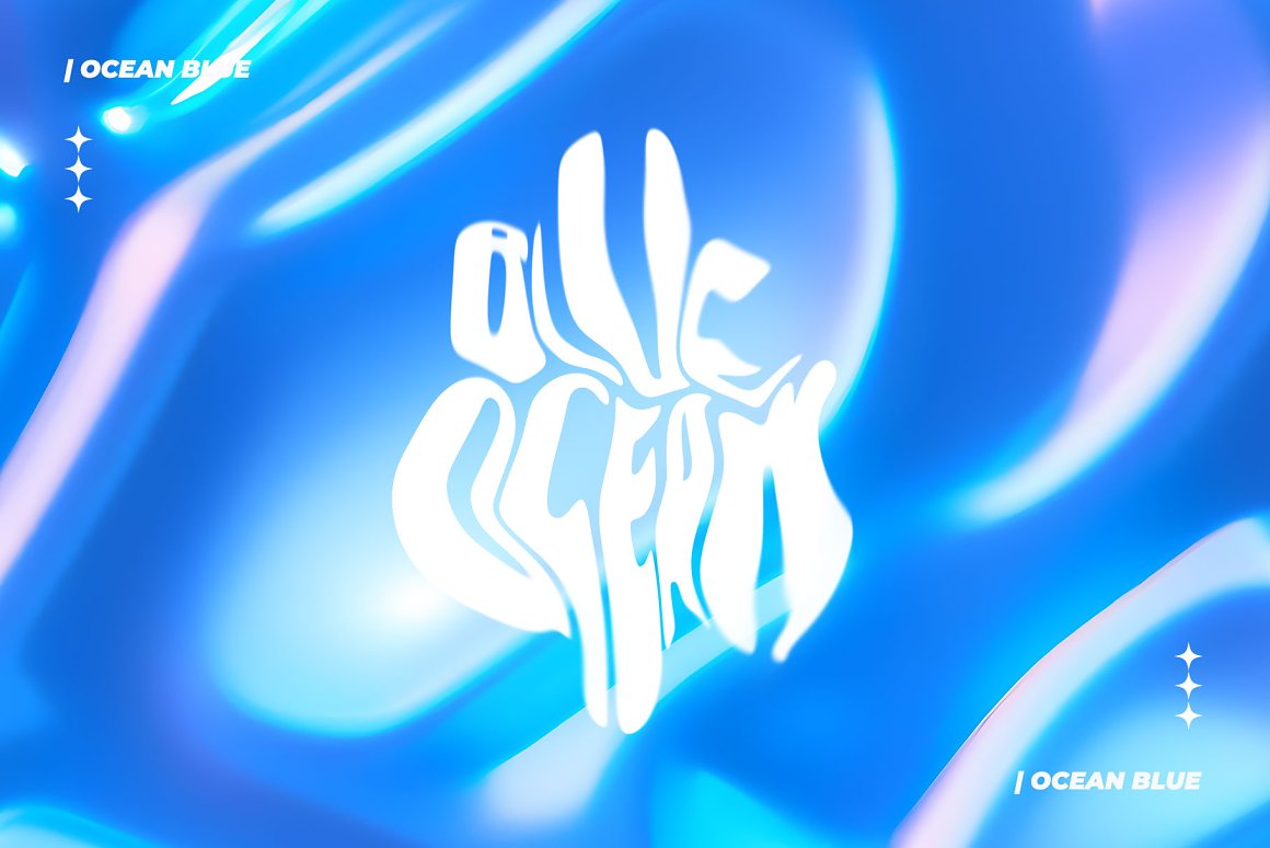 185个海洋蓝色3D流动光泽液体抽象艺术背景图片Y2K涂鸦标题设计套装 Ocean Blue | Background . 第4张