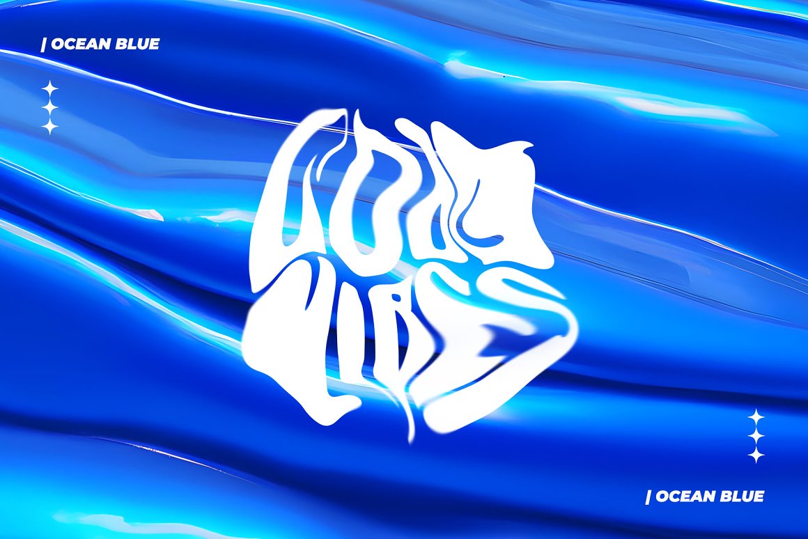 185个海洋蓝色3D流动光泽液体抽象艺术背景图片Y2K涂鸦标题设计套装 Ocean Blue | Background . 第5张