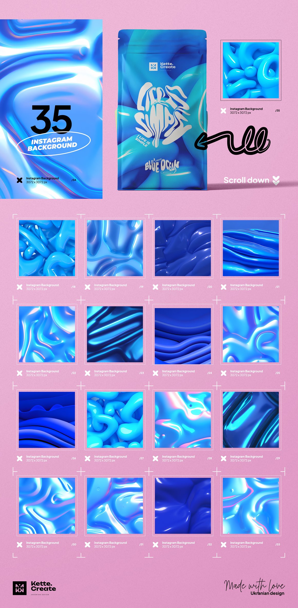 185个海洋蓝色3D流动光泽液体抽象艺术背景图片Y2K涂鸦标题设计套装 Ocean Blue | Background . 第12张