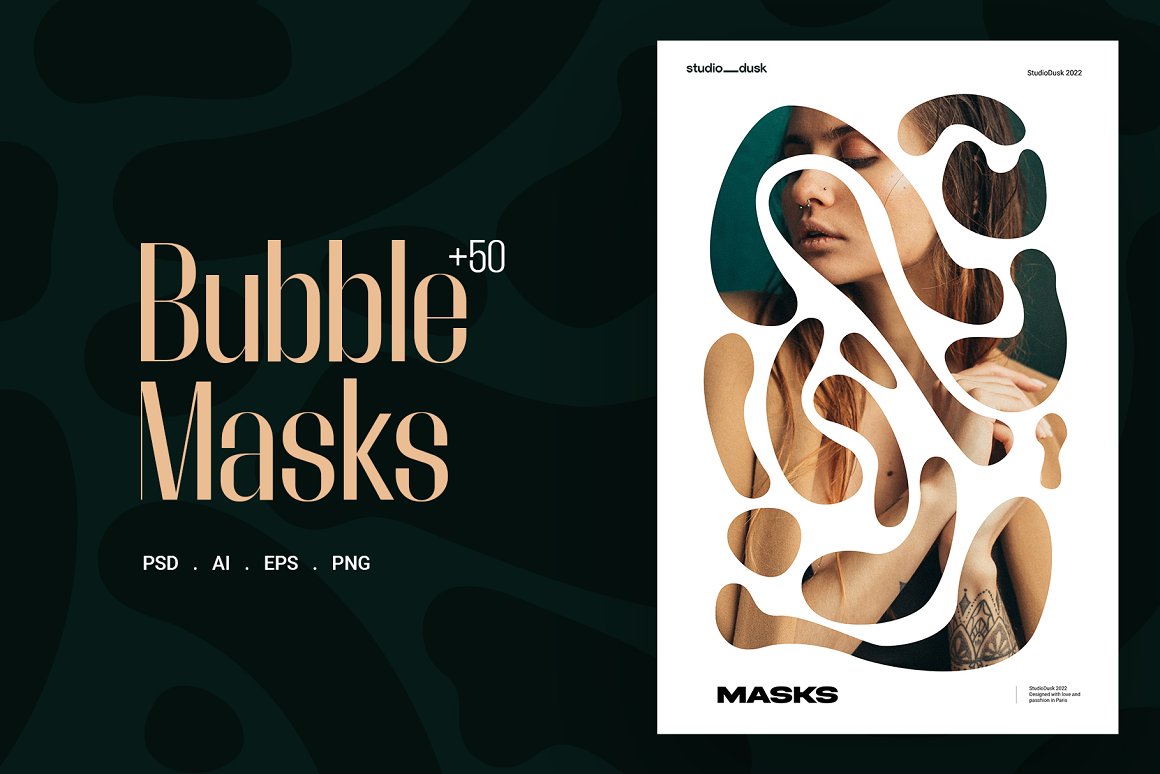 50个抽象气泡蒙版形状艺术品叠加海报PSD模板+PNG素材 Bubble_Masks 图片素材 第1张