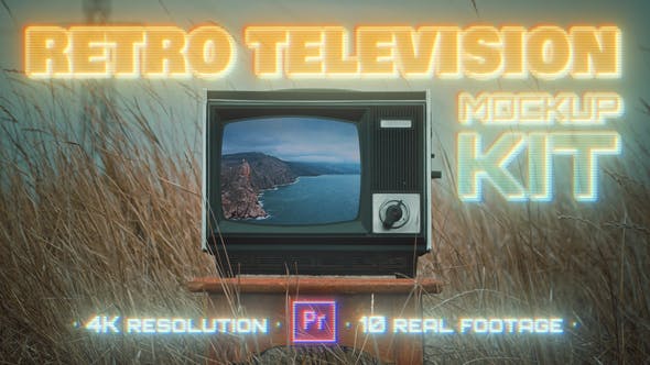 80年代复古4K电视展示框绿幕素材PR模板套件 Retro TV Mockup Kit 插件预设 第1张