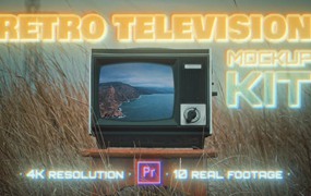 80年代复古4K电视展示框绿幕素材PR模板套件 Retro TV Mockup Kit