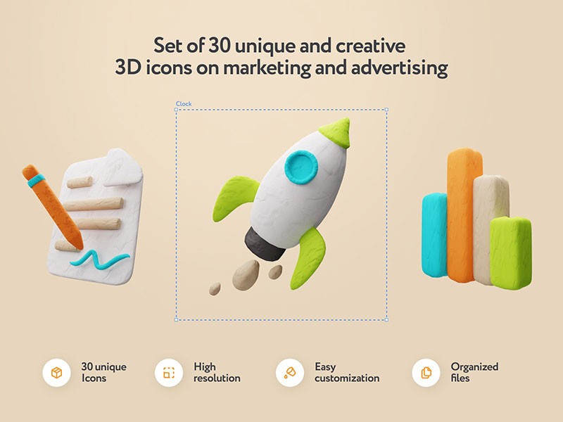 30个可爱黏土风购物促销3D图标， Blend PNG格式 APP UI 第7张
