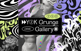 千禧年涂鸦垃圾美学Y2K涂鸦迷幻拼贴艺术波浪条纹背景形状素材包 Grunge Gallery: Graffiti Collage