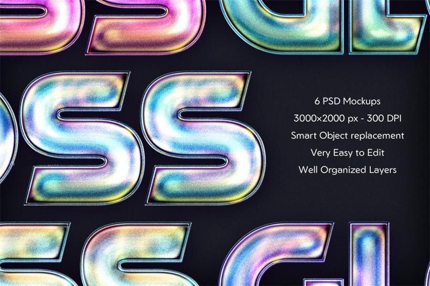 PS资源-3D全息金属影像文字标题字艺术字效果PSD样机模板 APP UI 第9张