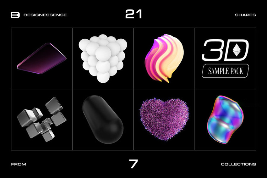 设计资源-20款3D抽象立体几何形状图形元素PNG素材 APP UI 第4张