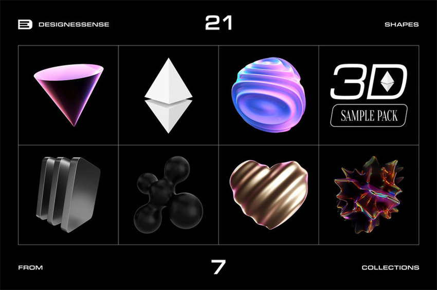设计资源-20款3D抽象立体几何形状图形元素PNG素材 APP UI 第6张