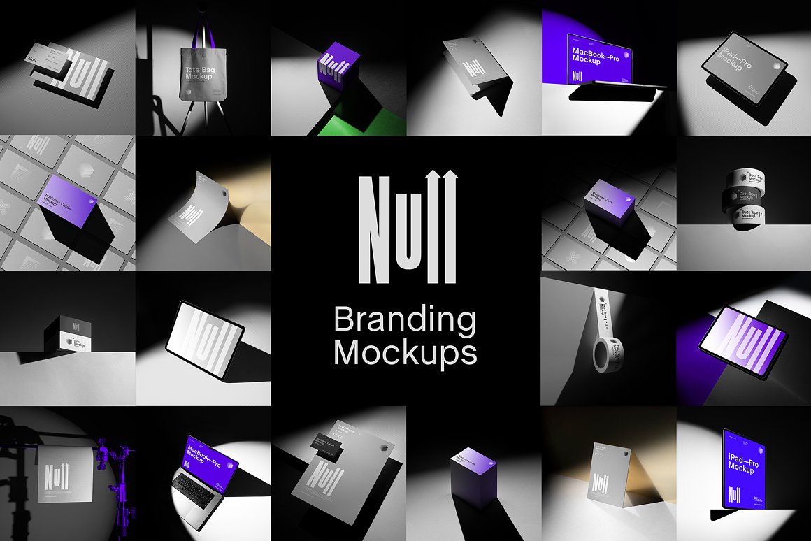 Null Branding Mockups Kit 20款极简iPad海报包装手提袋胶带名片记事本VI设计作品贴图PSD样机 . 第1张