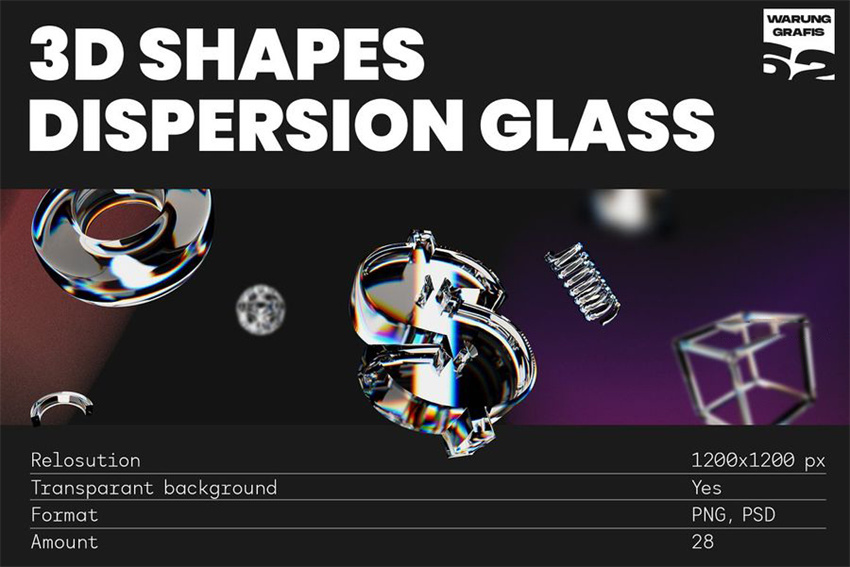PS资源-3D立体镀珞镭射玻璃质感几何形状图形元素素材 图片素材 第1张