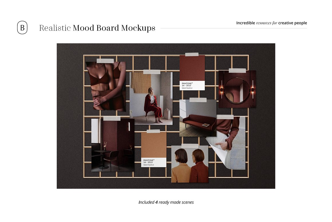 高端情绪简约自媒体婚纱相册照片墙逼真阴影PSD模型 Realistic Mood Board Mockup Kit vol 2 样机素材 第3张