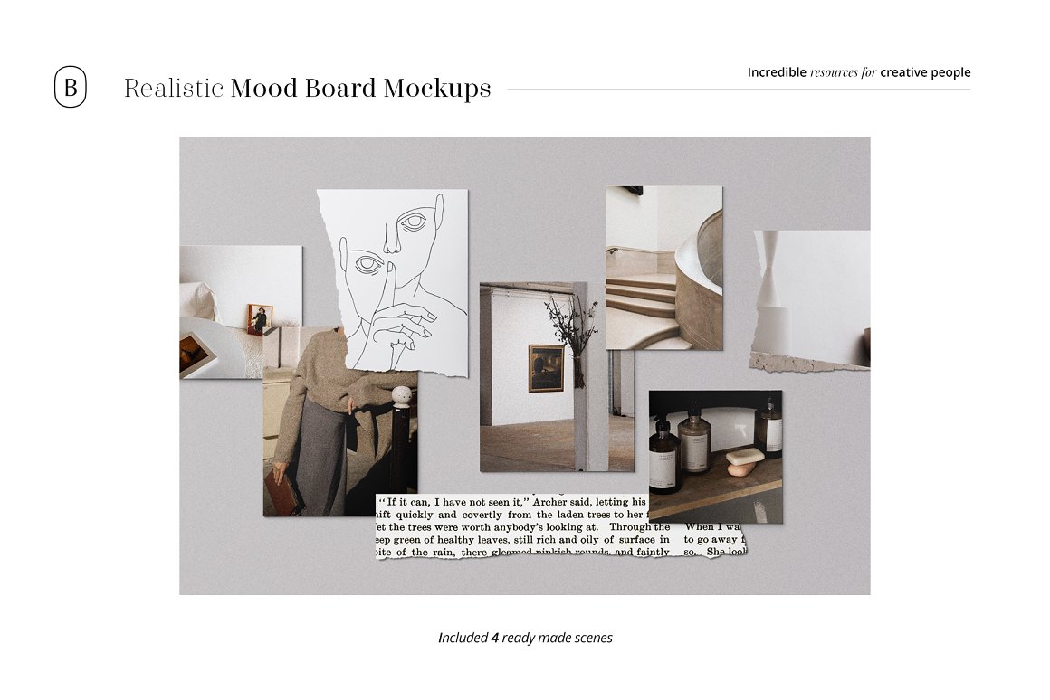 高端情绪简约自媒体婚纱相册照片墙逼真阴影PSD模型 Realistic Mood Board Mockup Kit vol 2 样机素材 第5张