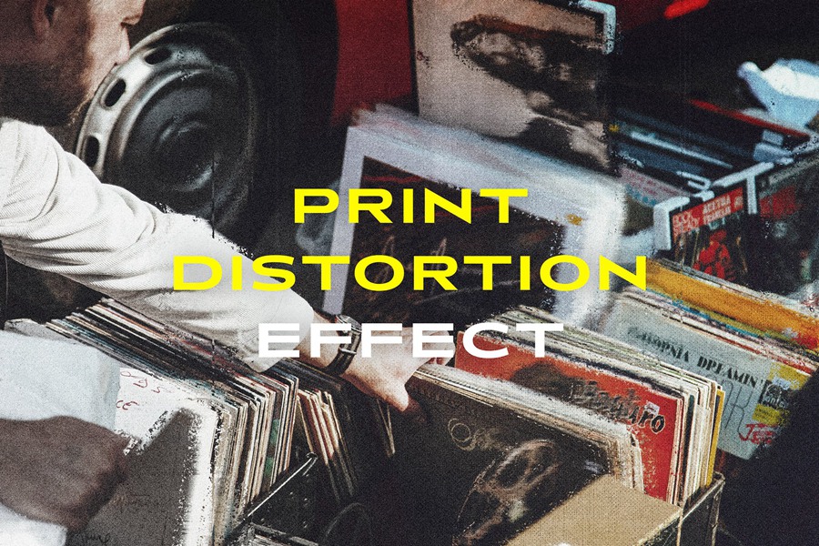 高质量黑白滤镜印刷失真照片效果PSD模板 Print Distortion Effect 样机素材 第1张