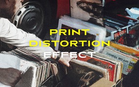 高质量黑白滤镜印刷失真照片效果PSD模板 Print Distortion Effect