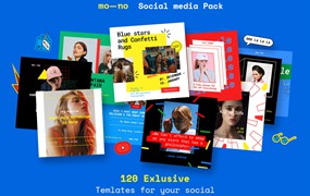 130个高级创意彩色大胆艺术魅力INS封面设计PSD模板 Mono Social Media Kit