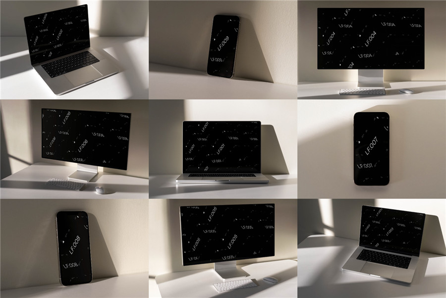 9个PC笔记本手机品牌设备模型屏幕PSD模板样机 Studio-Few-Layers-Bundle 样机素材 第1张