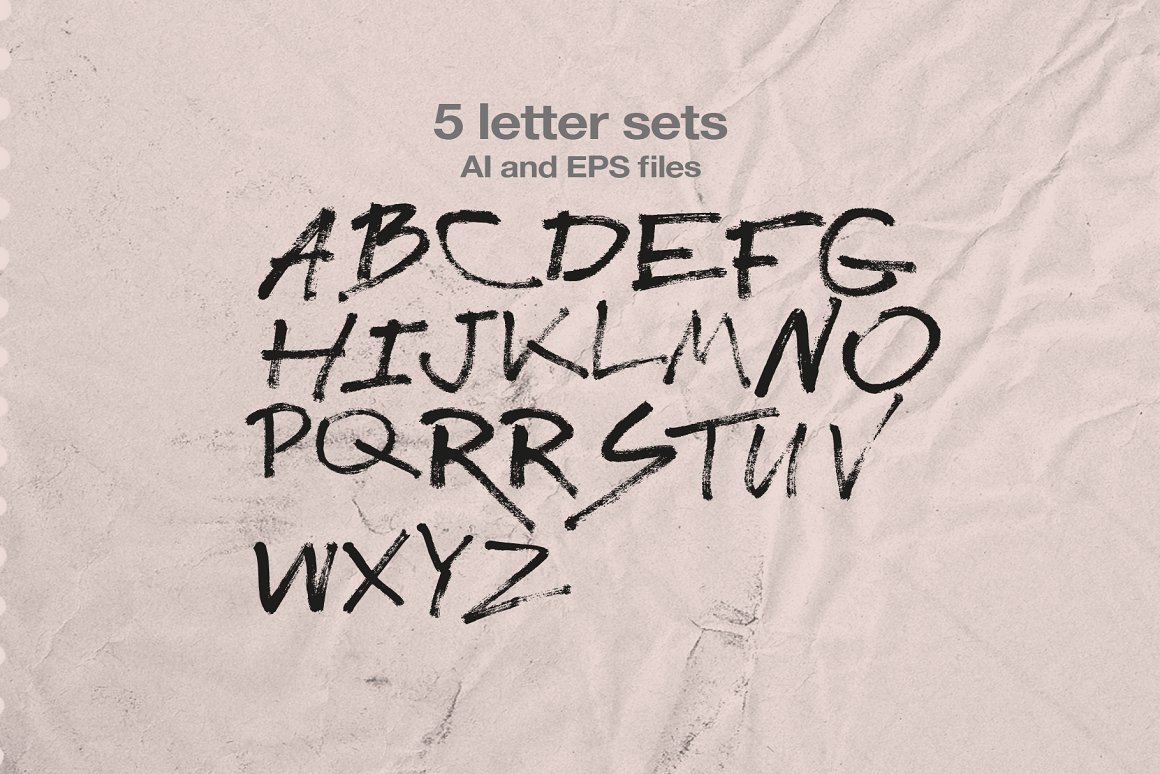 560个复古Y2K街头自由涂鸦水墨手绘笔迹字母符号抽象PNG免扣设计素材 Scribbles 560+Lines, Letter Sets 图片素材 第6张