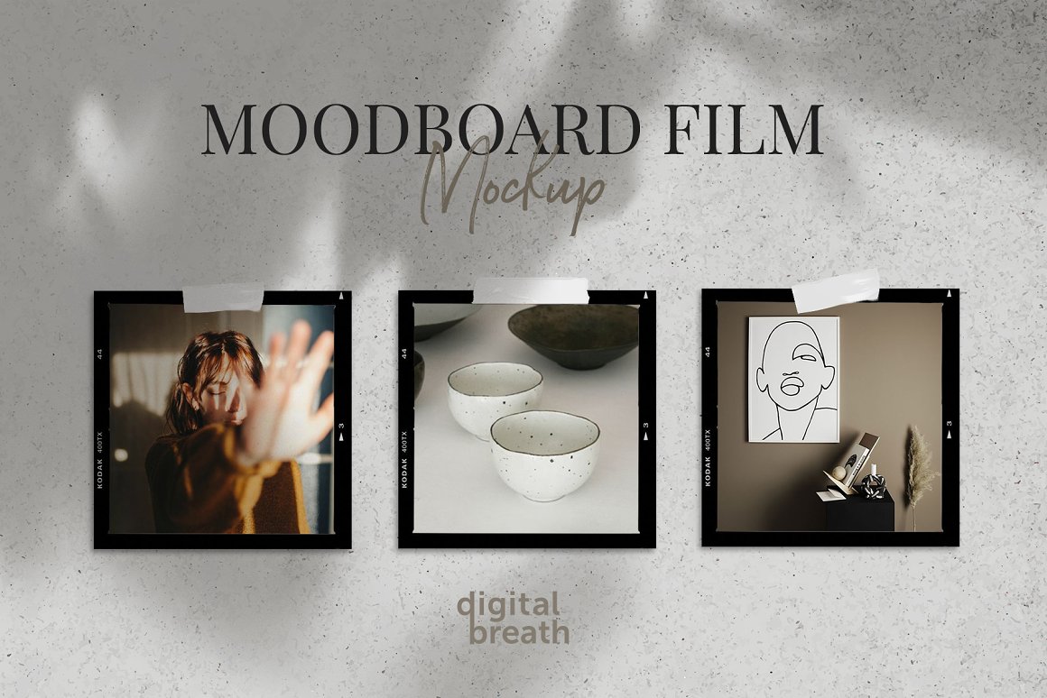 逼真情绪板电影帧模型场景PSD模板 Digital Breath templates Moodboard-film-mockup 样机素材 第1张