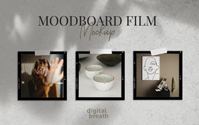逼真情绪板电影帧模型场景PSD模板 Digital Breath templates Moodboard-film-mockup