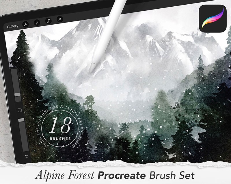 Procreate森林水彩画笔套装 笔刷资源 第1张